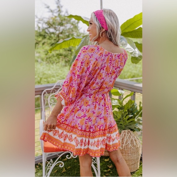 Rosa Nud Floral Print Pink Tunic Dress Beach Summer Lightweight Size Small - Picture 3 of 16